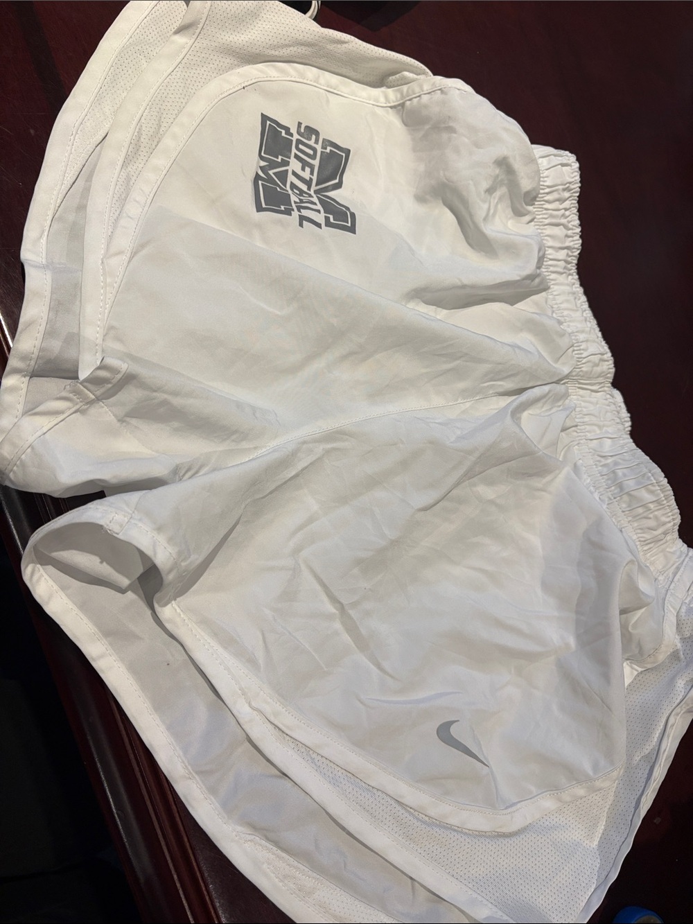 Nike White Women's Athletic Softball Shorts with Gray Logo